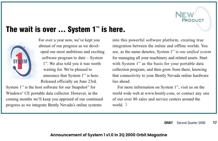 Announcement of System 1 v1.0 in 2Q 2000 Orbit Magazine