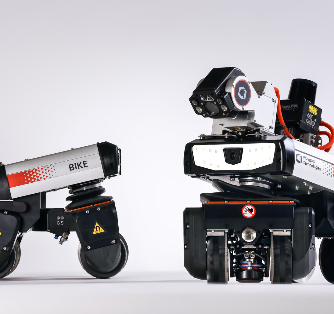 自行车机器人产品图像正面和侧面视图。