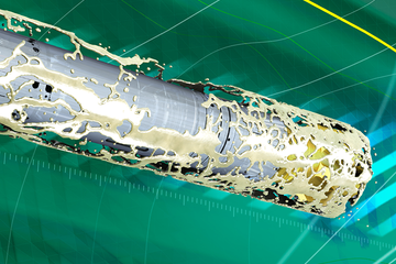 Animation still of the DELTA-DRILL low-pressure-impact drilling fluid tool in action.
